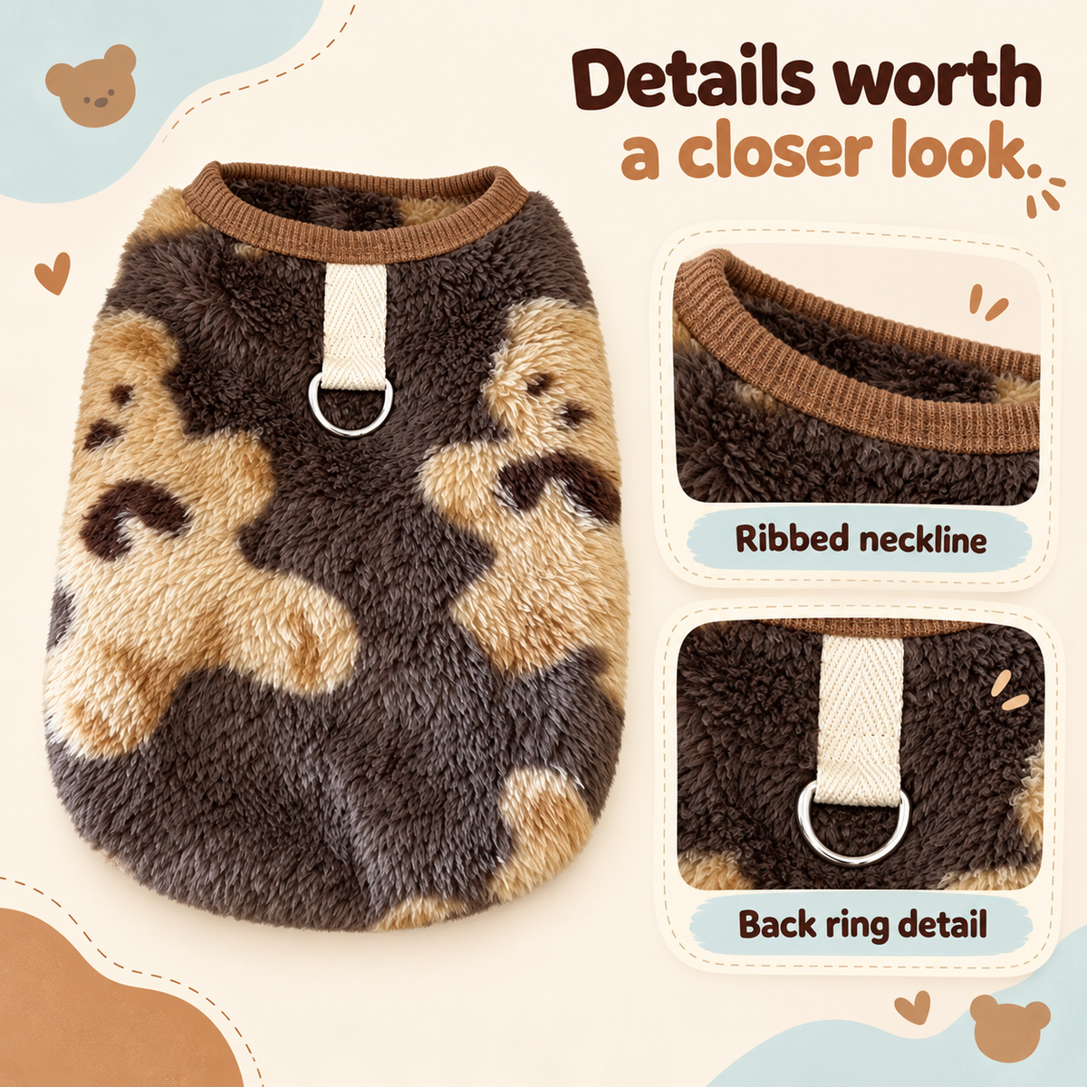 Patch-Pattern Plush Cat Vest
