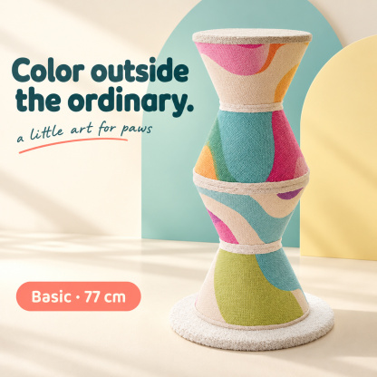 Color-Block Hourglass Cat Scratching Tower