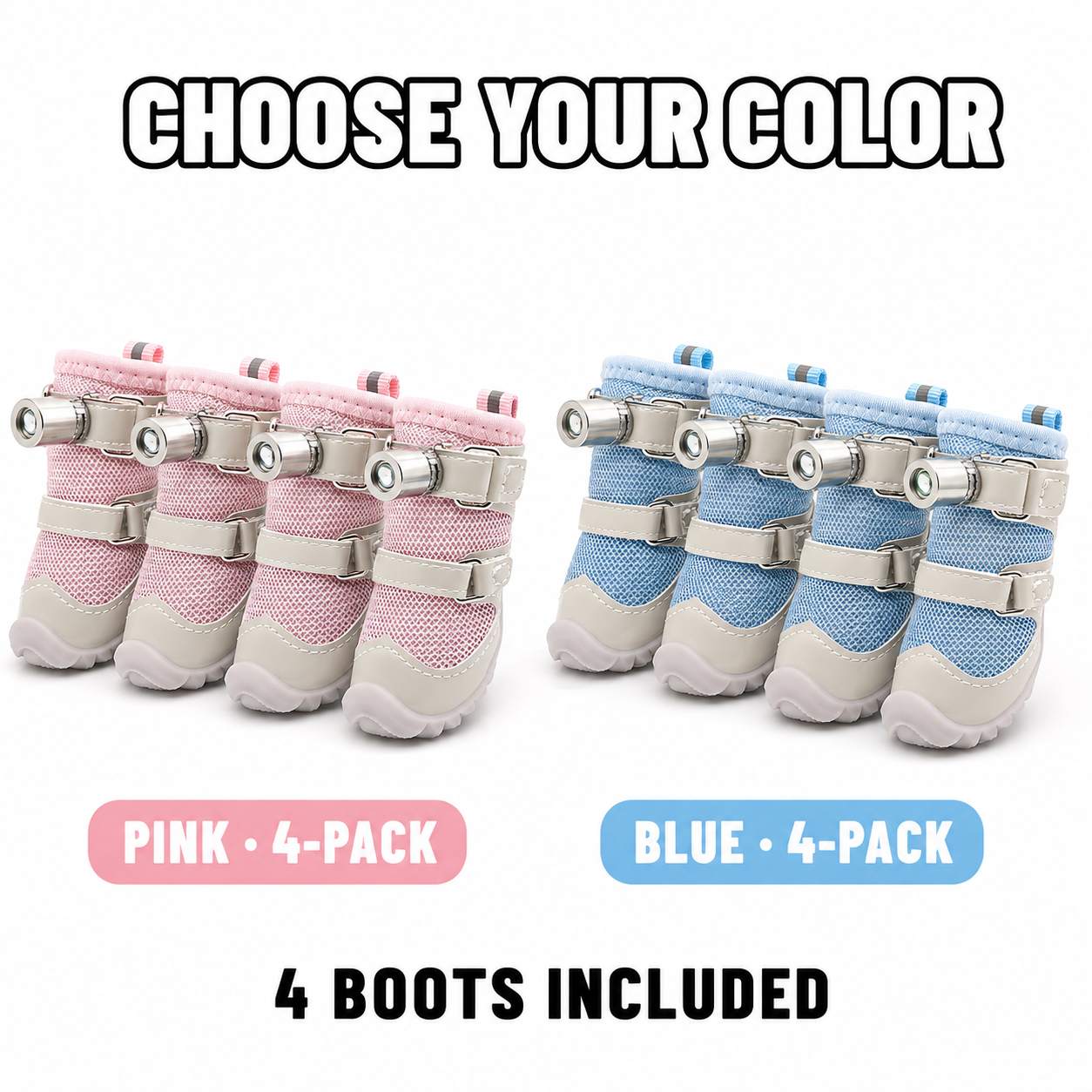 GlowPaw LED Night-Safety Dog Shoes | Breathable Light-Up Anti-Slip Boots (4-Pack)