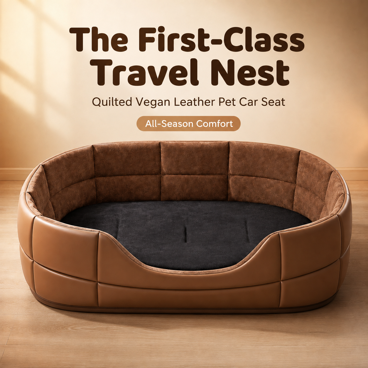 The First-Class Travel Nest | Quilted Vegan Leather Pet Car Seat