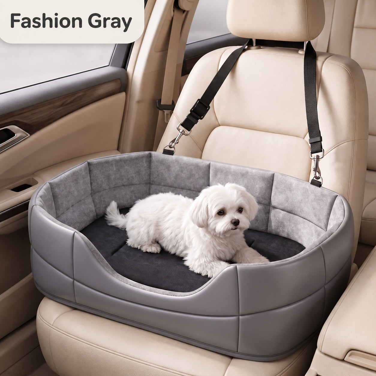 The First-Class Travel Nest | Quilted Vegan Leather Pet Car Seat