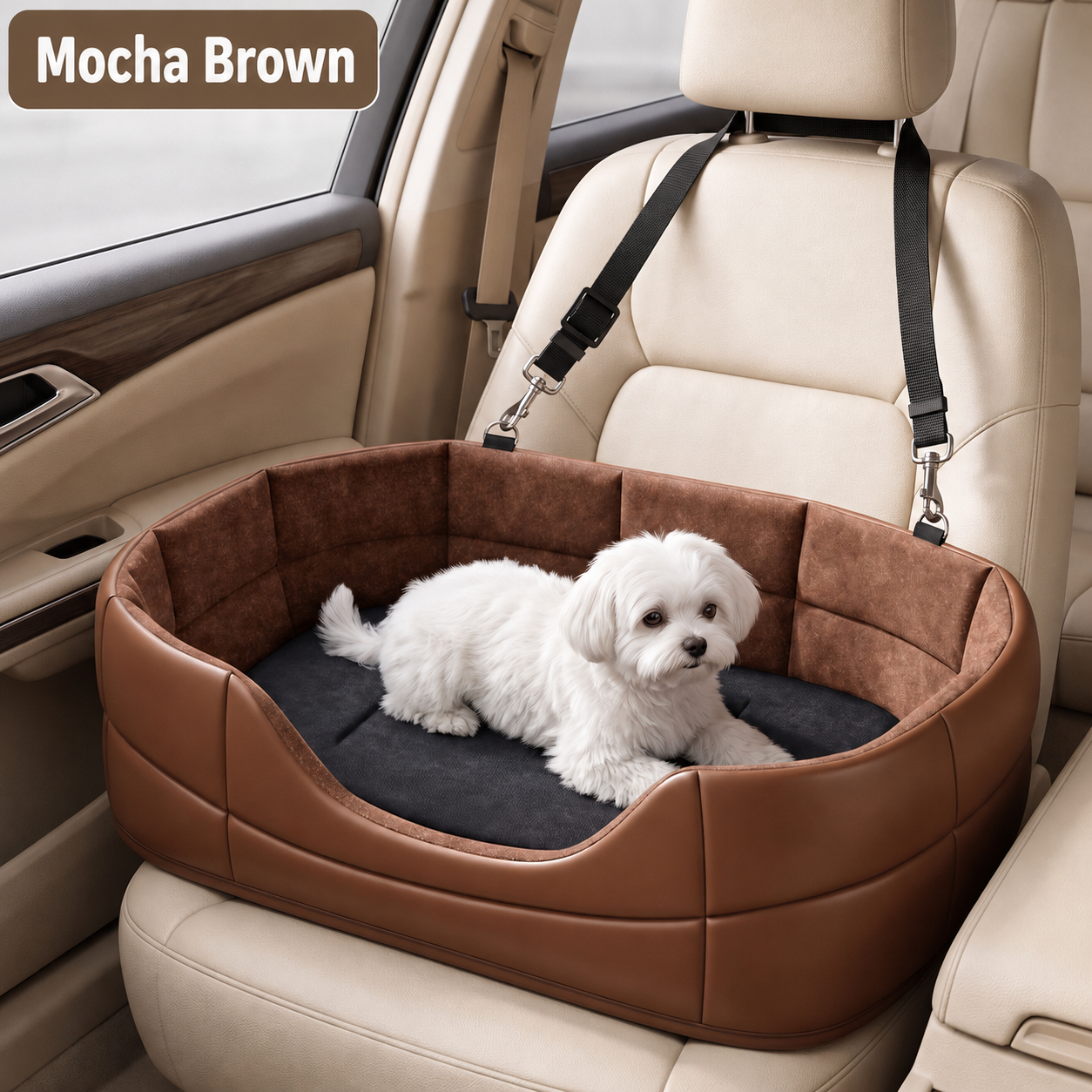 The First-Class Travel Nest | Quilted Vegan Leather Pet Car Seat