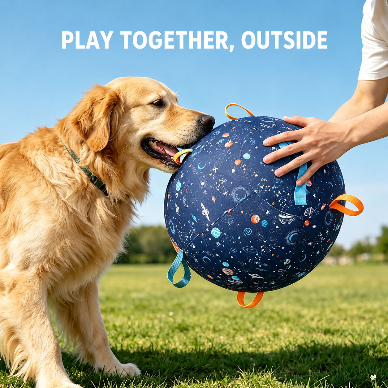 Interactive Inflatable Dog Play Ball with Grab Loops - Outdoor Push and Chase Toy