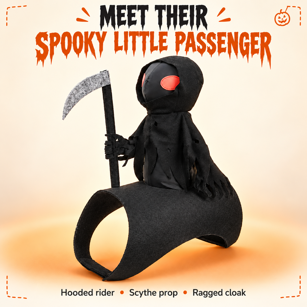 Dark Harvest Reaper Rider Dog Costume | 3D Grim Reaper Halloween Outfit with Scythe