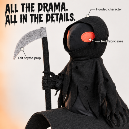 Dark Harvest Reaper Rider Dog Costume | 3D Grim Reaper Halloween Outfit with Scythe