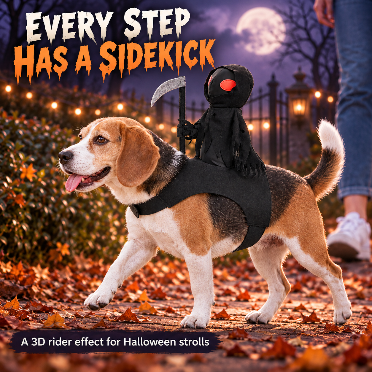 Dark Harvest Reaper Rider Dog Costume | 3D Grim Reaper Halloween Outfit with Scythe