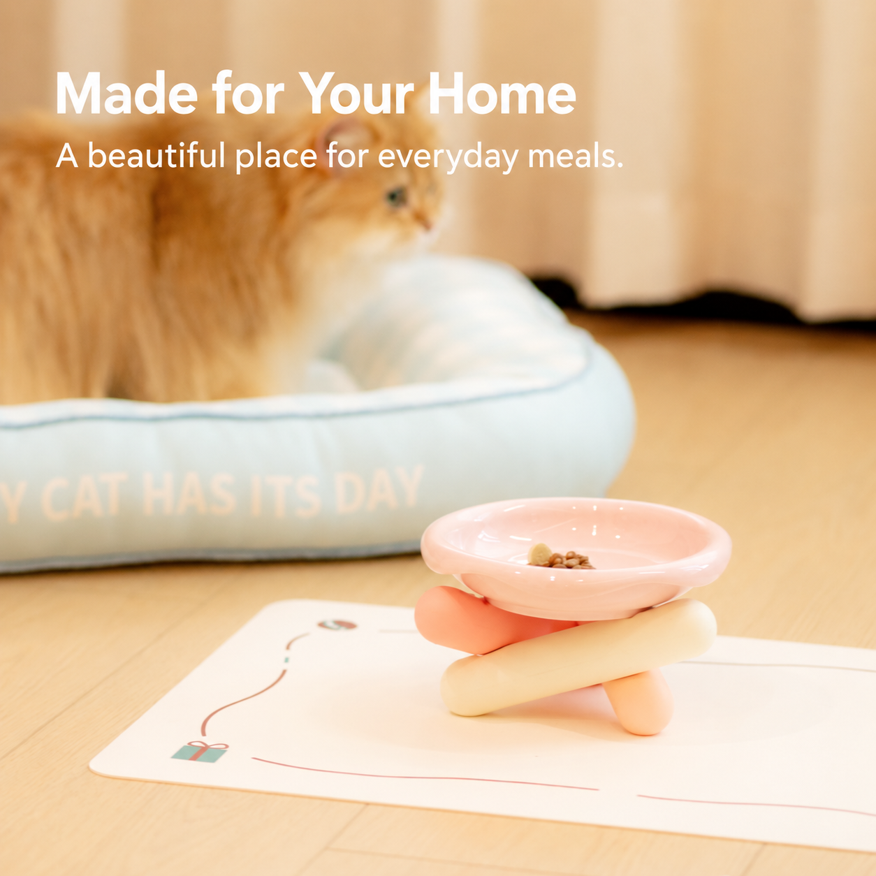 Kitten & Cat Cloud Elevated Ceramic Cat Bowl Set