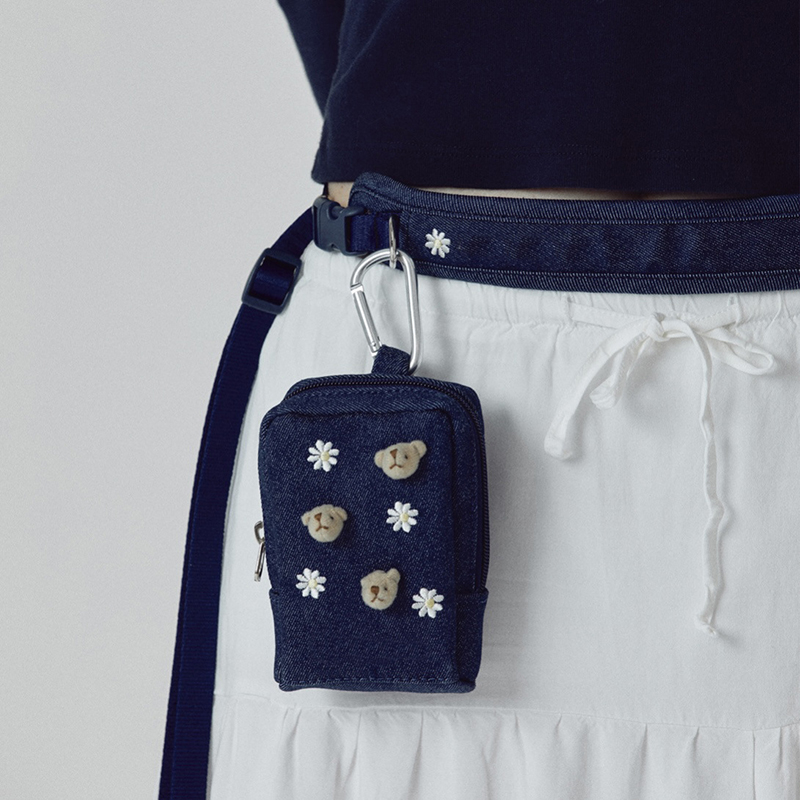 Cute Bear Embroidered Denim Dog Harness Set