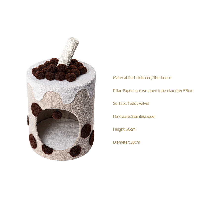 Cat Tree with Swiss Roll Bed & Milk Tea Barrel-Petboxok