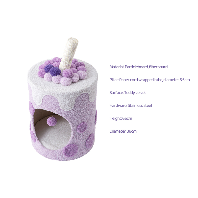 Cat Tree with Swiss Roll Bed & Milk Tea Barrel-Petboxok