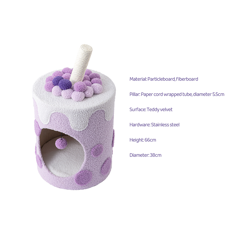 Cat Tree with Swiss Roll Bed & Milk Tea Barrel-Petboxok