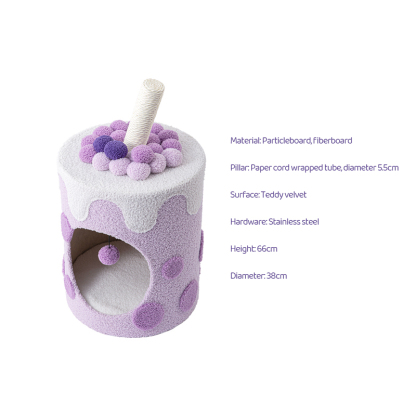 Cat Tree with Swiss Roll Bed & Milk Tea Barrel-Petboxok