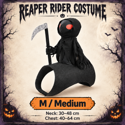 Dark Harvest Reaper Rider Dog Costume | 3D Grim Reaper Halloween Outfit with Scythe