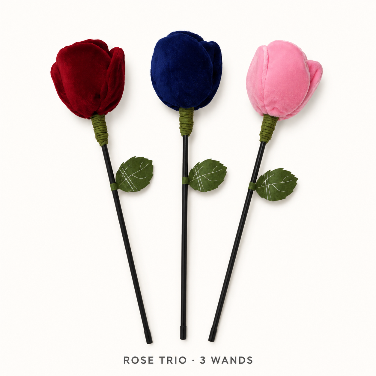 Rose Bouquet Cat Teaser Wand | Plush Crinkle Cat Toy with Flexible Stem & Built-In Sound — Red, Blue, Pink or 3-Color Set