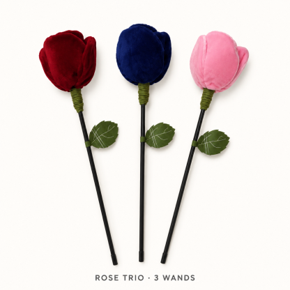 Rose Bouquet Cat Teaser Wand | Plush Crinkle Cat Toy with Flexible Stem & Built-In Sound — Red, Blue, Pink or 3-Color Set