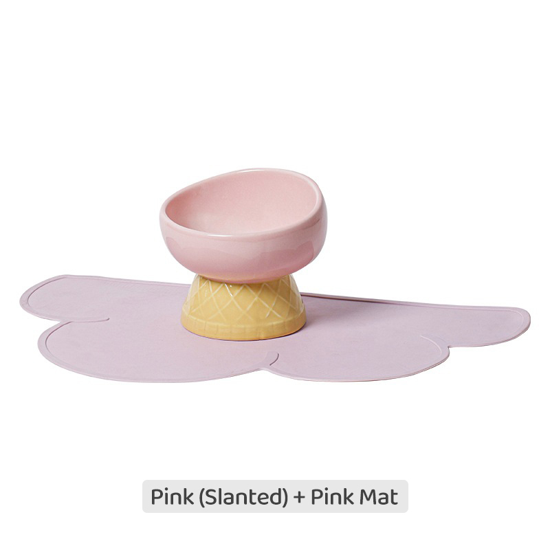 Colorful Ice Cream—Shaped Ceramic Cat Bowl-Petboxok