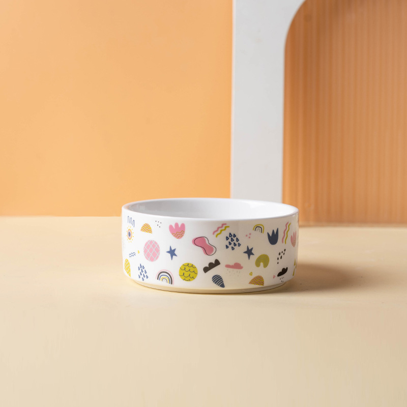 Ceramic Pet Bowl with Bamboo Base