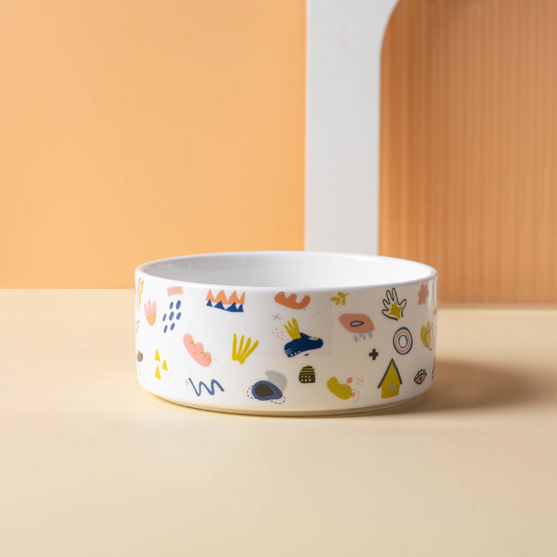 Ceramic Pet Bowl with Bamboo Base