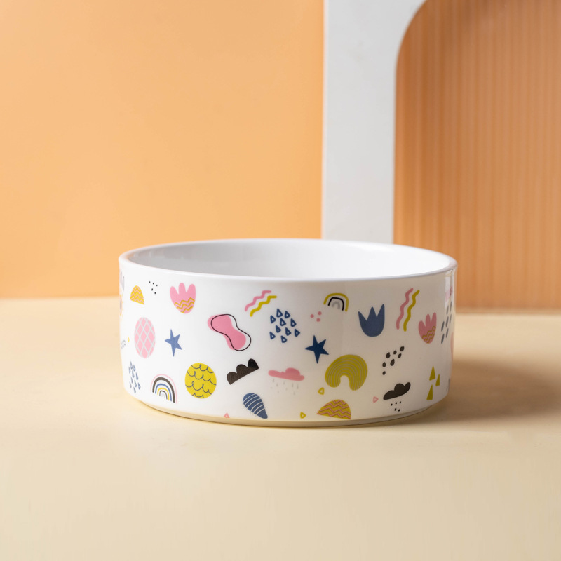 Ceramic Pet Bowl with Bamboo Base