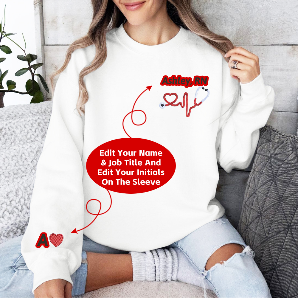 Personalized Registered Nurse Stethoscope Embroidered Crew Neck Sweatshirt