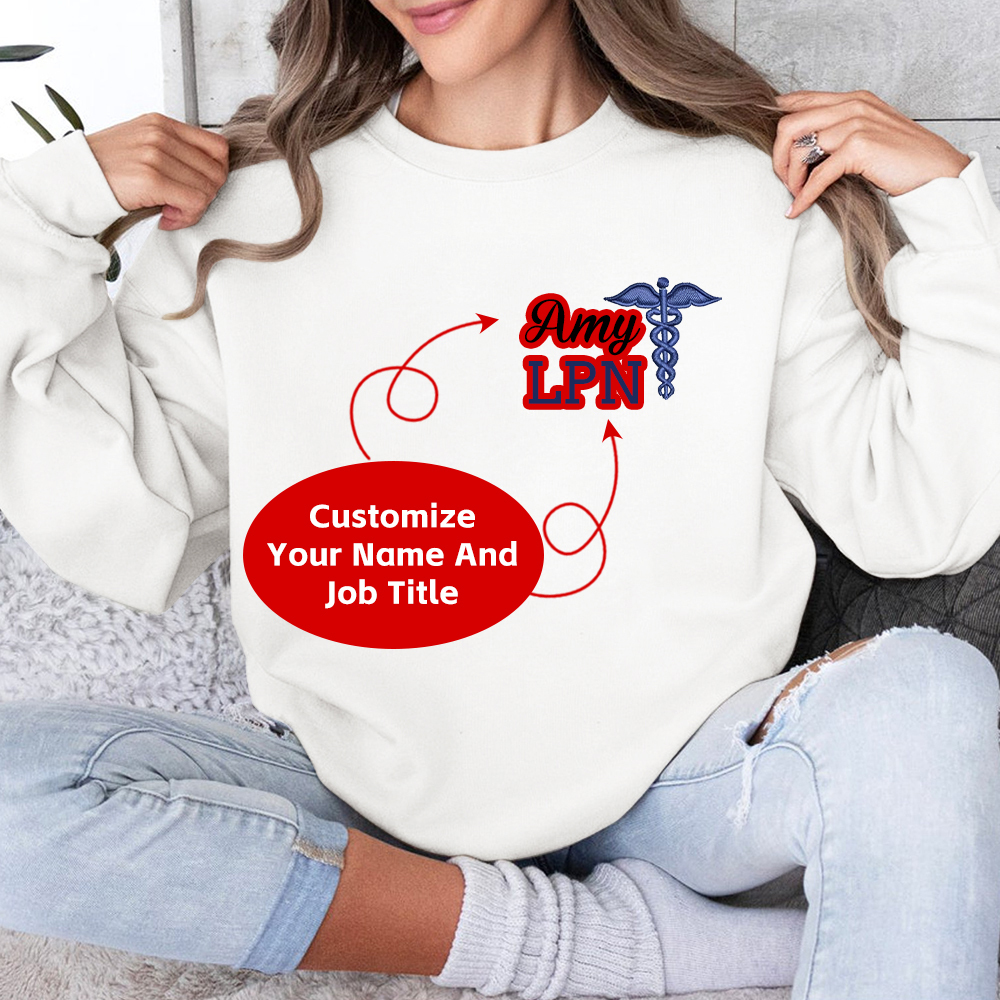 Personalized LPN Licensed Nurse Practitioner Embroidered Crew Neck Sweatshirt
