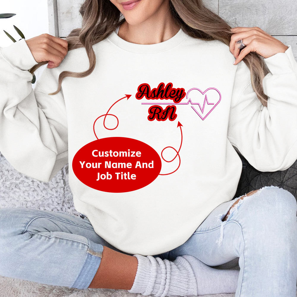 Personalized Heart Electrogram Embroidered Crew Neck Sweatshirt