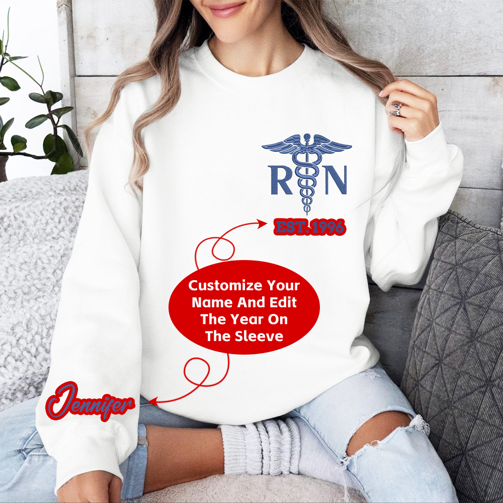 Personalized Registered Nurse Medical Symbol Embroidered Crew Neck Sweatshirt