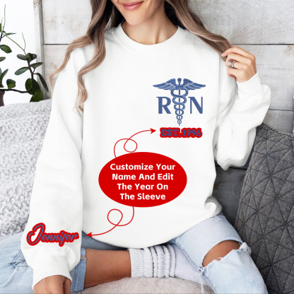 Personalized Registered Nurse Medical Symbol Embroidered Crew Neck Sweatshirt
