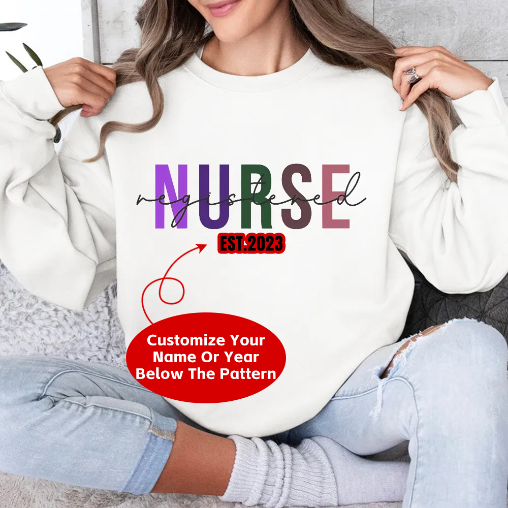 Custom Registered Nurse Embroidery Cotton Pullover Sweatshirt