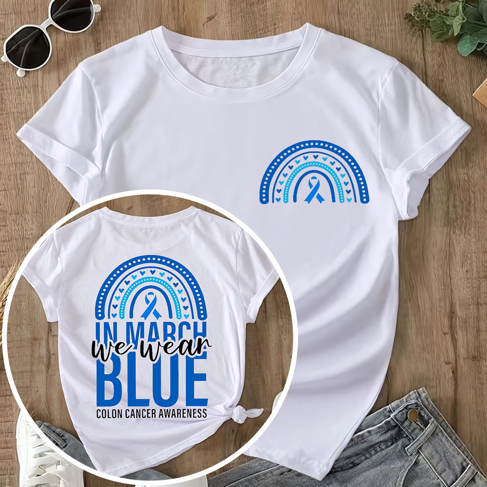 In March We Wear Blue Double-Sided Cotton Printed T-Shirt
