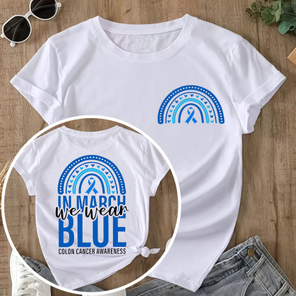 In March We Wear Blue Double-Sided Cotton Printed T-Shirt