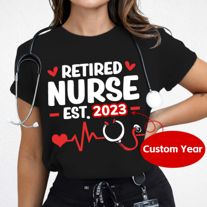 Personalized Nurse Stethoscope Heartbeat Retired 2023 Cotton Nurse T-shirt