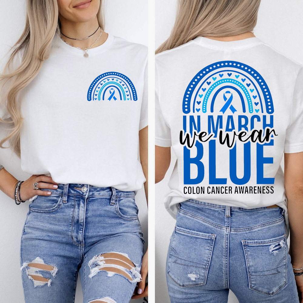 In March We Wear Blue Double-Sided Cotton Printed T-Shirt