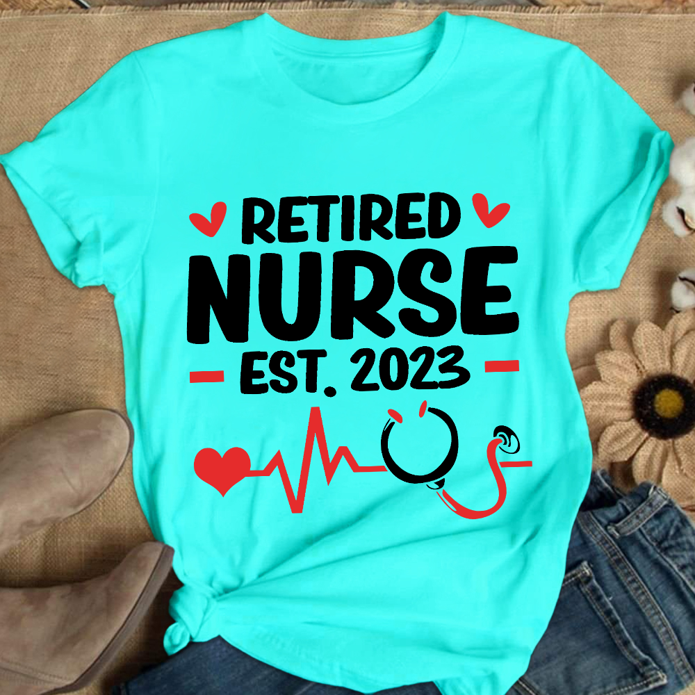 Personalized Nurse Stethoscope Heartbeat Retired 2023 Cotton Nurse T-shirt