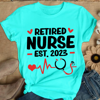 Personalized Nurse Stethoscope Heartbeat Retired 2023 Cotton Nurse T-shirt
