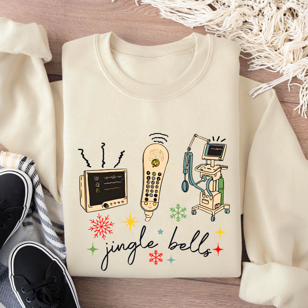 Jingle Bells ICU Nurse Xmas Cotton Pullover Sweatshirt