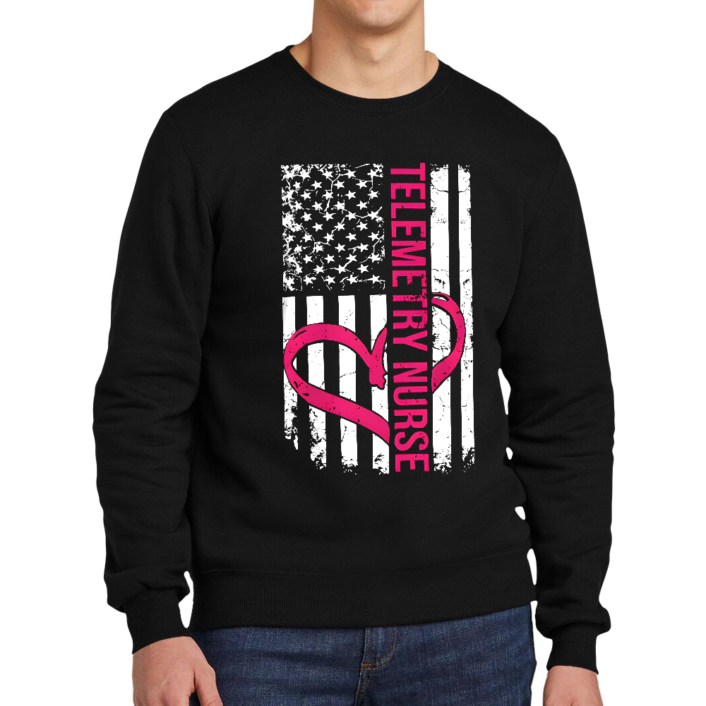 Telemetry Nurse Flag Cotton Pullover Sweatshirt