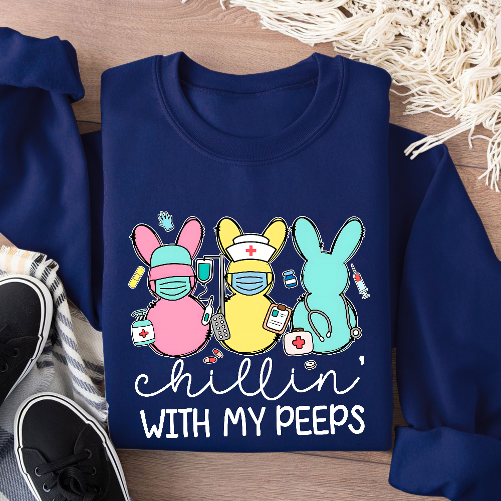 Chillin with My Peeps Easter Bunny Cotton Pullover Sweatshirt