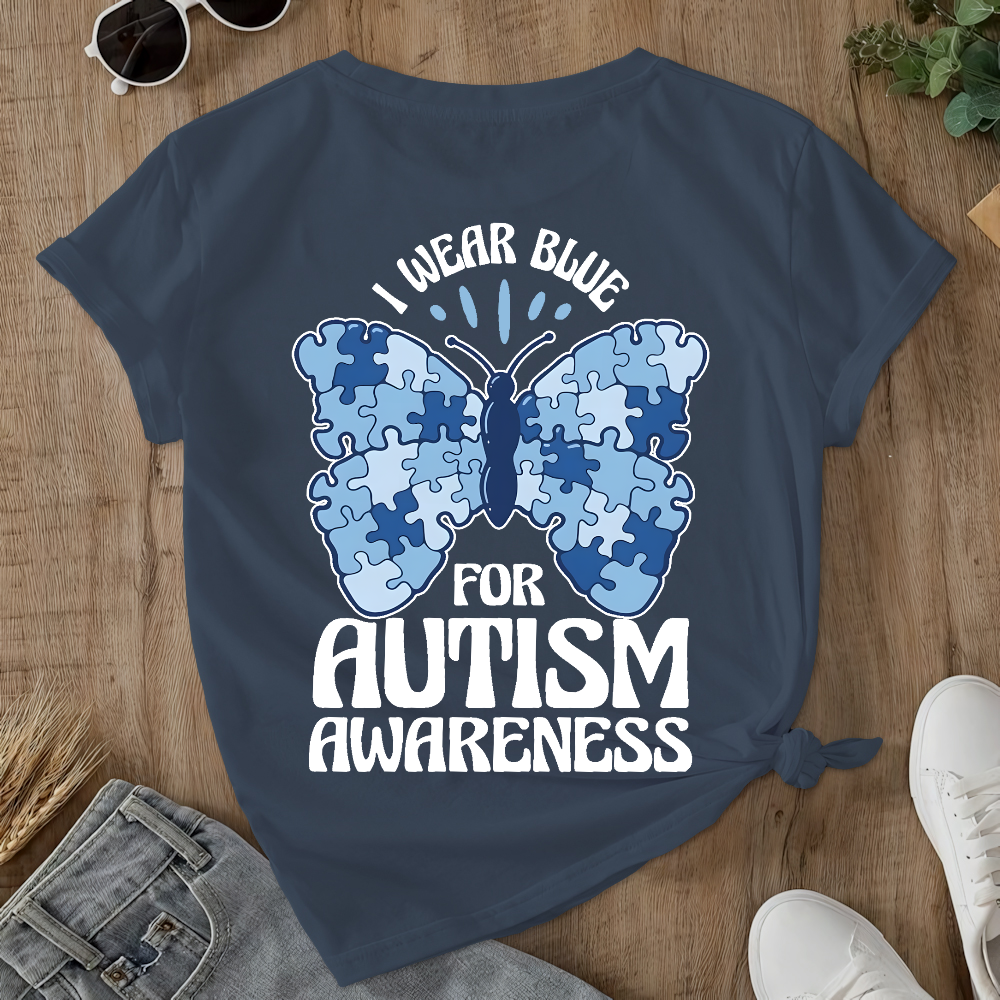 I Wear Blue For Autism Awareness Double-Sided Cotton Printed T-Shirt
