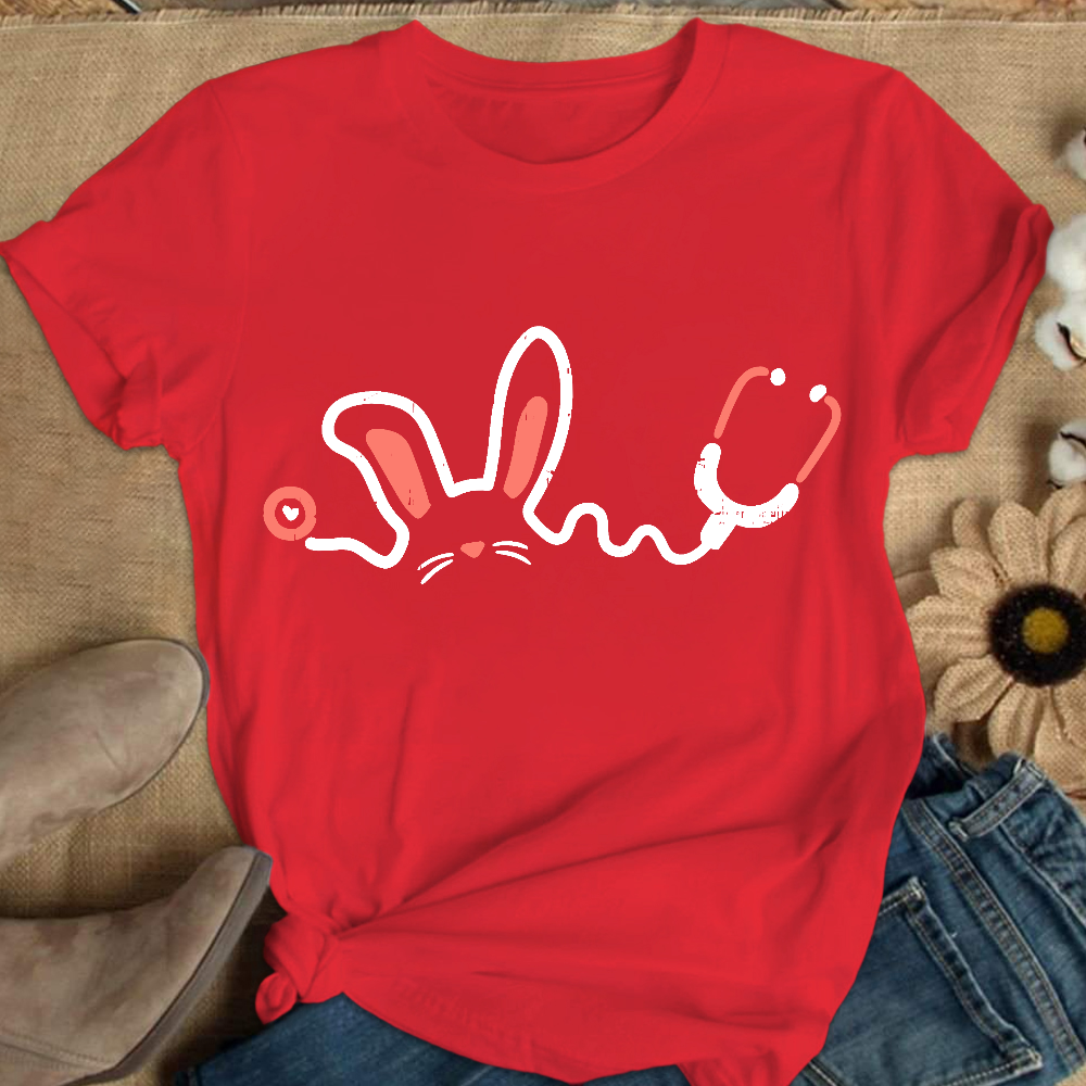 Easter Bunny Stethoscope Cotton Nurse T-shirt