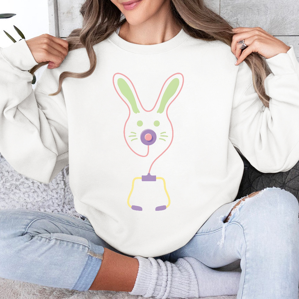 Easter Bunny Medical Tools For Nurse Or Doctor Cotton Pullover Sweatshirt