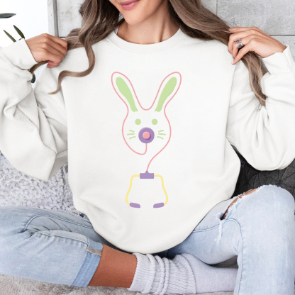 Easter Bunny Medical Tools For Nurse Or Doctor Cotton Pullover Sweatshirt