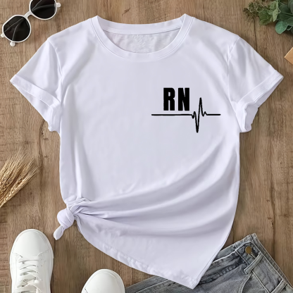 Rn Registered Nursing Nurse Healthcare Ekg Flag Double-Sided Cotton Printed T-Shirt