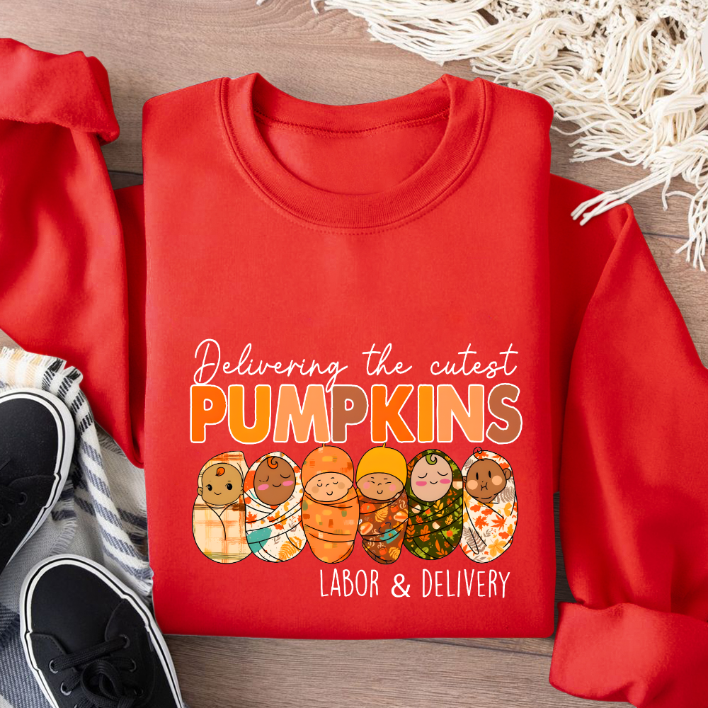 Delivering The Cutest Pumpkins Nurse Cotton Pullover Sweatshirt