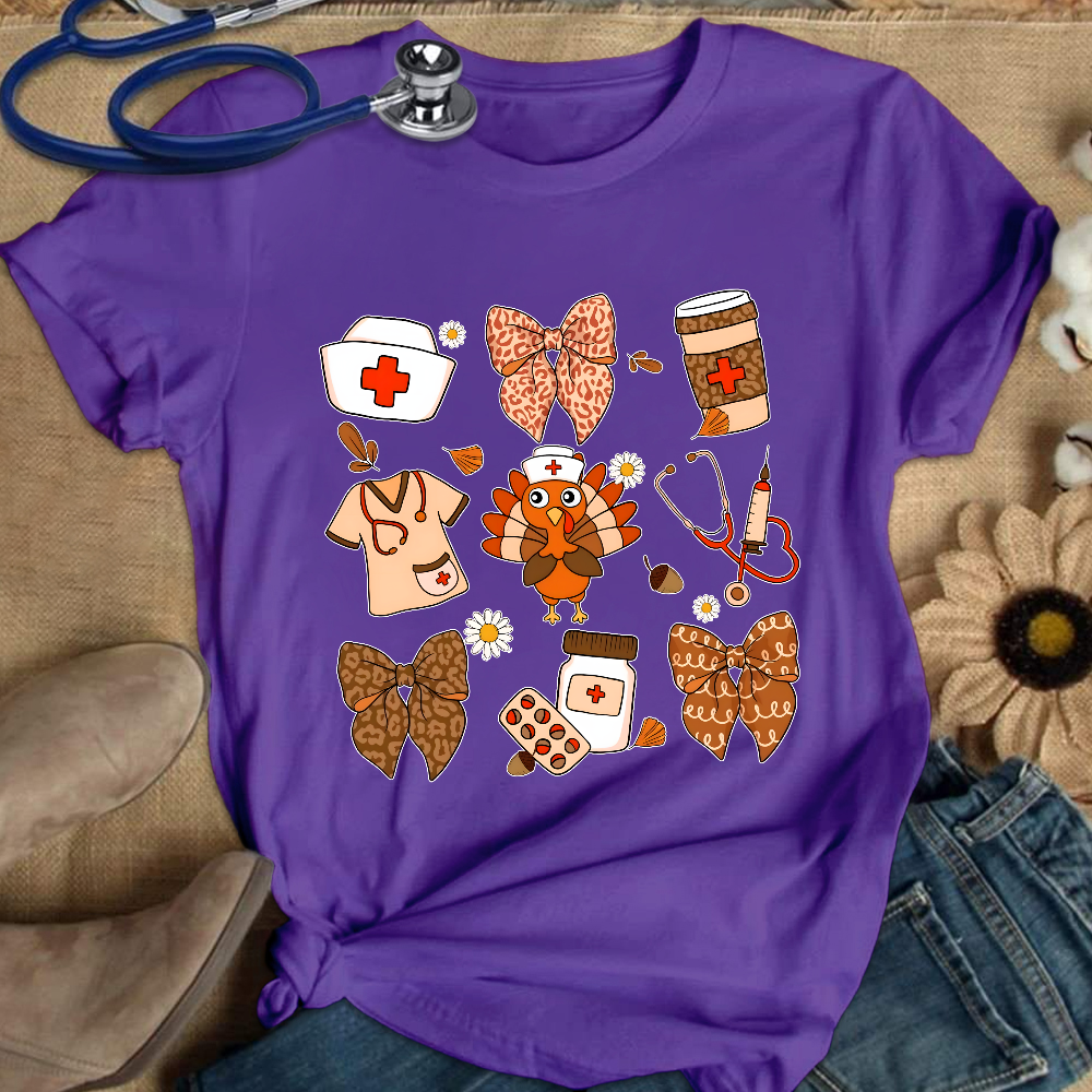 Cute Funny Nurse Thanksgiving Cotton Nurse T-shirt