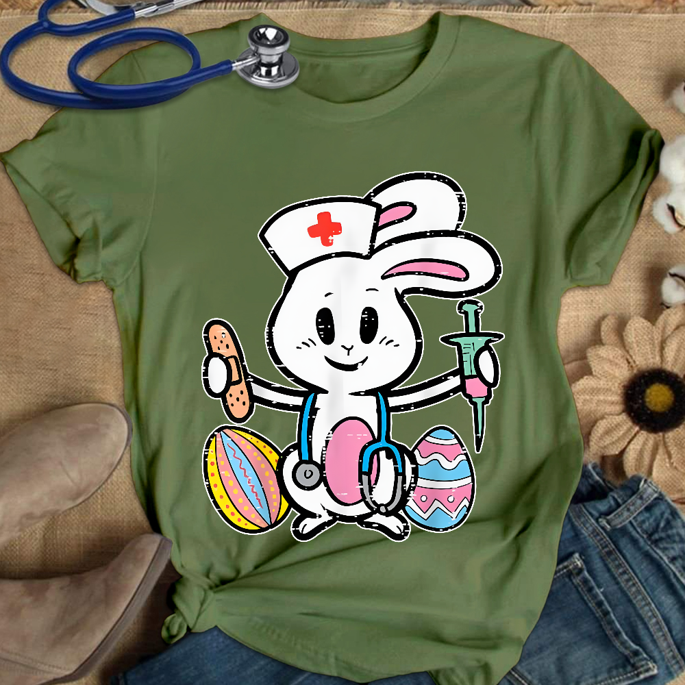 Easter Bunny Nurse Stethoscope Cute Rabbit Cotton Nurse T-shirt