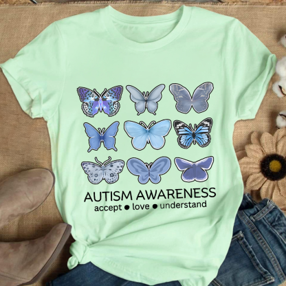 Autism Awareness Butterfly Cotton Nurse T-shirt