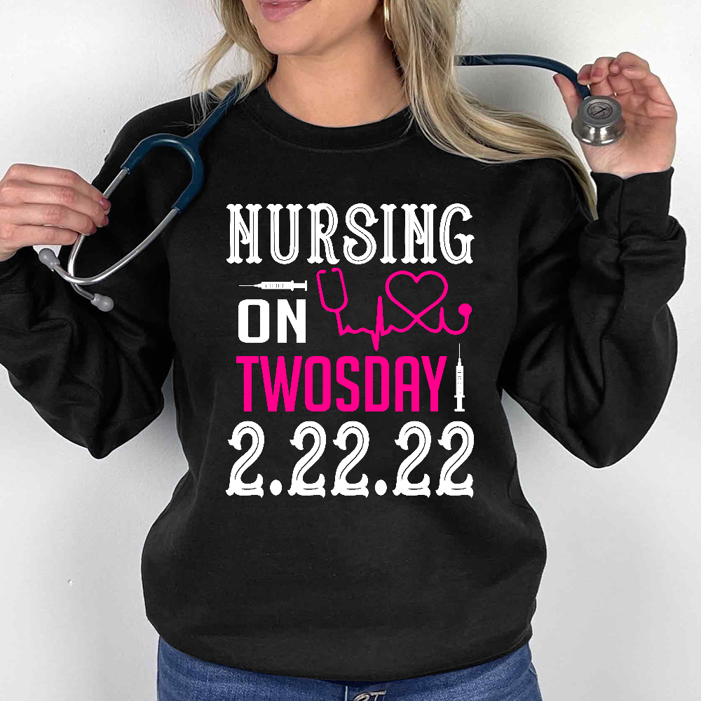 Nursing School On TwosDay Cotton Pullover Sweatshirt