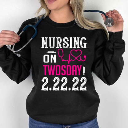 Nursing School On TwosDay Cotton Pullover Sweatshirt