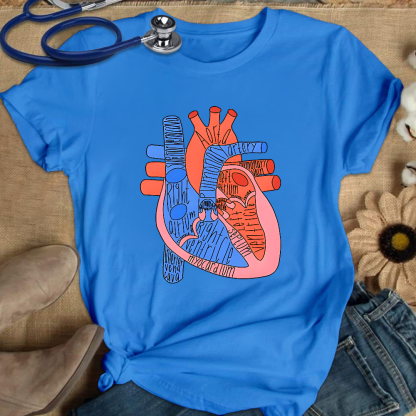 Labeled Heart Anatomy Cotton Nurse T-shirt